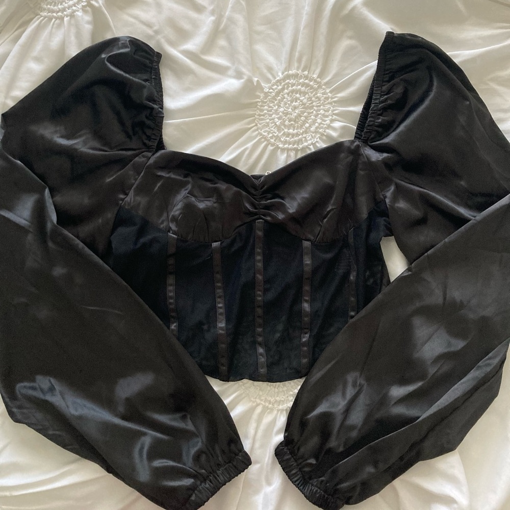 Shein Puff Sleeve Corset Top, Mesh Bottom, Size M, Brand New, Zip Up Back